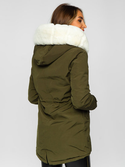 Chaqueta parka con capucha de invierno para mujer caqui Bolf 7034