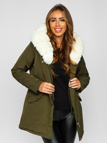 Chaqueta parka con capucha de invierno para mujer caqui Bolf 7034