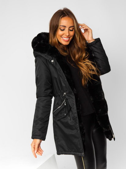 Chaqueta parka con capucha de invierno para mujer negro Bolf 5M762