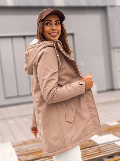 Chaqueta parka de entretiempo con capucha para mujer beige Bolf 7038A