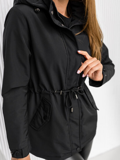 Chaqueta parka de entretiempo con capucha para mujer negro Bolf 7018