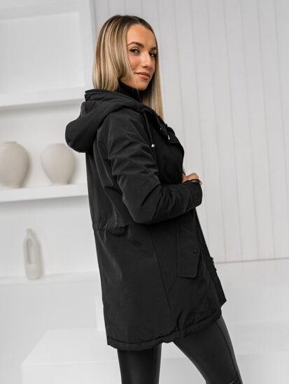 Chaqueta parka de entretiempo con capucha para mujer negro Bolf 7038A1