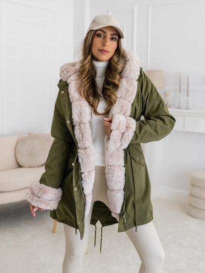 Chaqueta parka de invierno con capucha para mujer caqui Bolf 5M3187