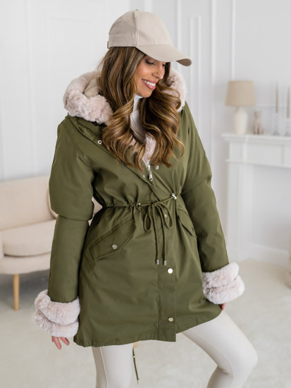 Chaqueta parka de invierno con capucha para mujer caqui Bolf 5M3187