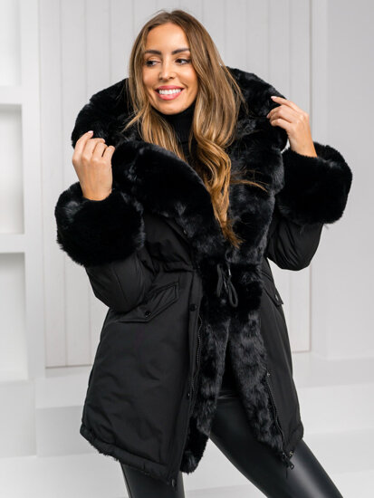 Chaqueta parka de invierno con capucha para mujer negro Bolf 11Z8085