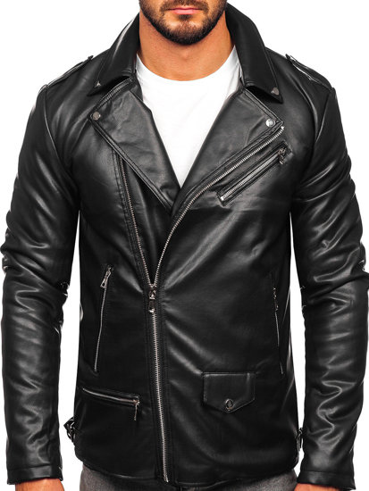 Chaqueta ramonera de cuero para hombre negro Bolf 11Z8014