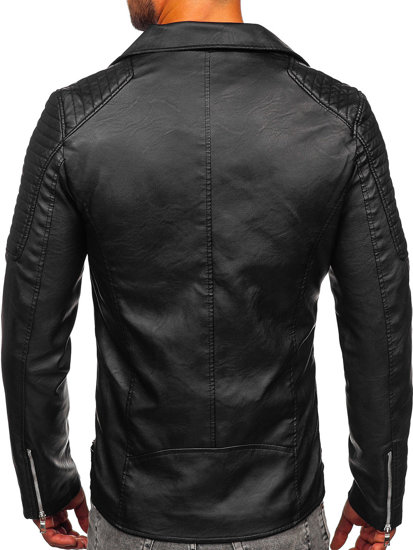 Chaqueta ramonera de cuero para hombre negro Bolf 11Z8026