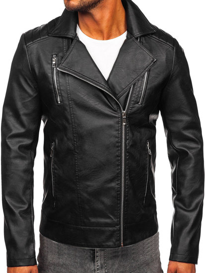 Chaqueta ramonera de cuero para hombre negro Bolf 11Z8067