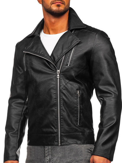 Chaqueta ramonera de cuero para hombre negro Bolf 11Z8067