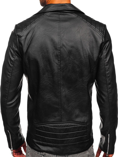 Chaqueta ramonera de cuero para hombre negro Bolf 11Z8067