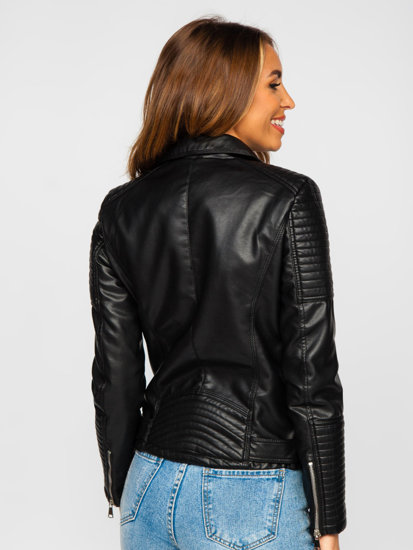 Chaqueta ramonera de cuero para mujer negro Bolf 11Z8009