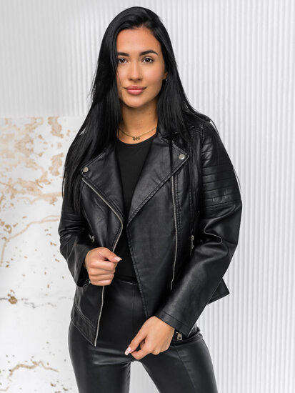 Chaqueta ramonera de cuero para mujer negro Bolf 11Z8097