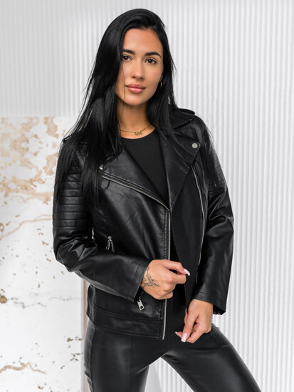 Chaqueta ramonera de cuero para mujer negro Bolf 11Z8097