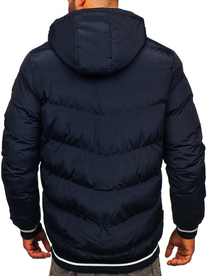 Chaqueta reversible acolchada de invierno para hombre azul oscuro y camel Bolf 7417