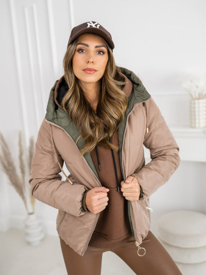 Chaqueta reversible gruesa acolchada de invierno con capucha para mujer beige Bolf B8181