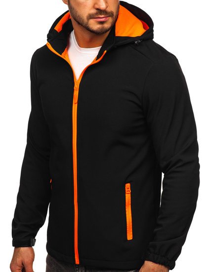 Chaqueta softshell de entretiempo para hombre negro y naranja Bolf HH017