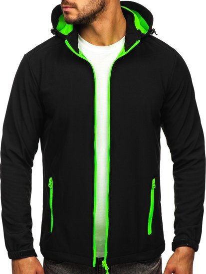 Chaqueta softshell de entretiempo para hombre negro y verde Bolf HH017