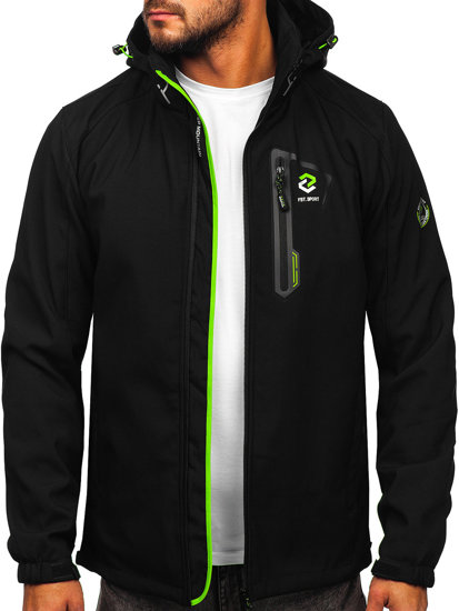 Chaqueta softshell de entretiempo para hombre negro y verde Bolf WX085