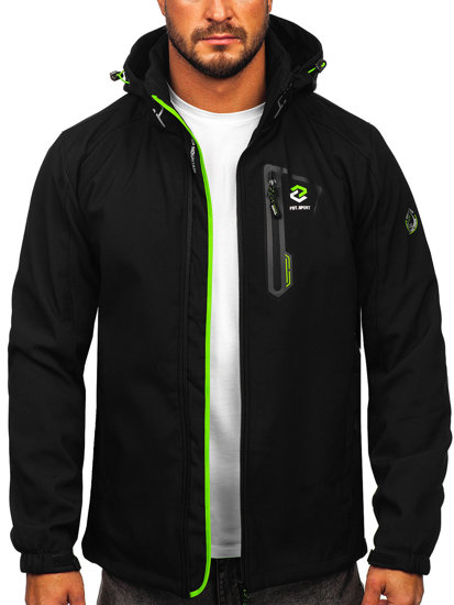 Chaqueta softshell de entretiempo para hombre negro y verde Bolf WX085