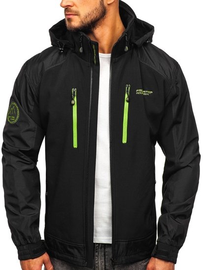 Chaqueta softshell para hombre negro y verde Bolf P191