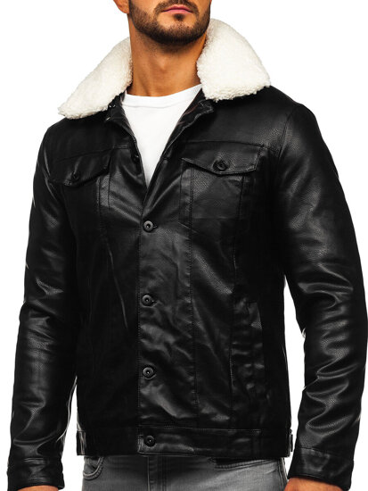 Chaqueta tipo aviador de invierno en cuero para hombre negro Bolf 8830