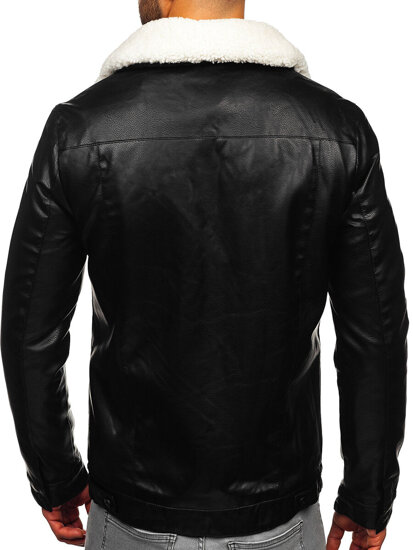 Chaqueta tipo aviador de invierno en cuero para hombre negro Bolf 8830