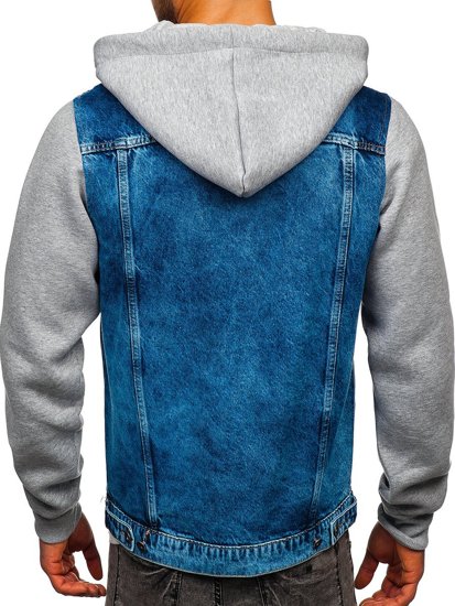 Chaqueta vaquera con capucha azul oscuro para hombre Bolf 211902