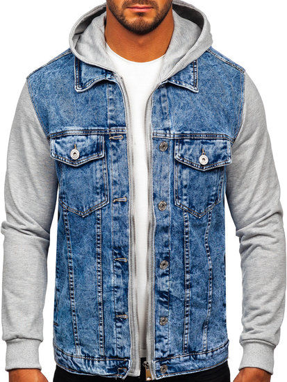 Chaqueta vaquera con capucha para hombre azul Bolf HY1017