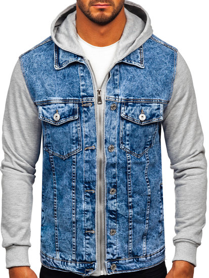 Chaqueta vaquera con capucha para hombre azul Bolf HY1017