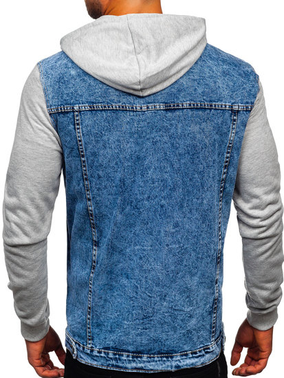 Chaqueta vaquera con capucha para hombre azul Bolf HY1017