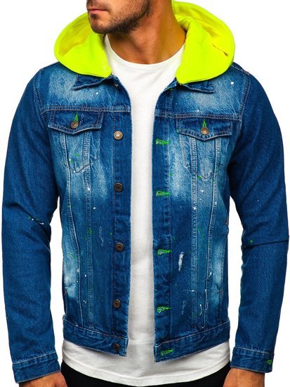 Chaqueta vaquera con capucha para hombre azul oscuro Bolf 1-2