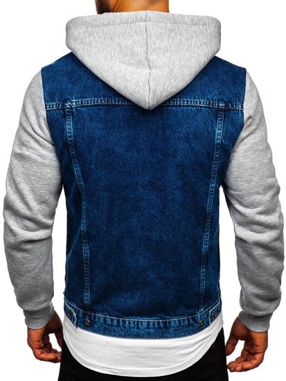 Chaqueta vaquera con capucha para hombre azul oscuro Bolf 211902