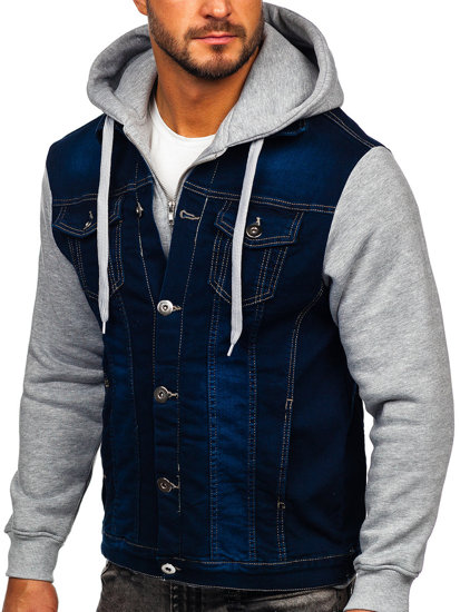 Chaqueta vaquera con capucha para hombre azul oscuro Bolf 801