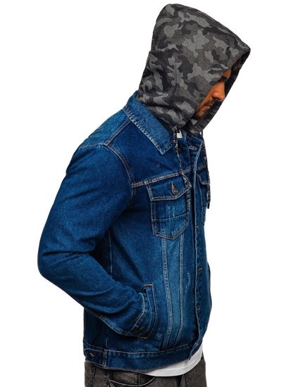 Chaqueta vaquera con capucha para hombre azul oscuro Bolf RB9824-1