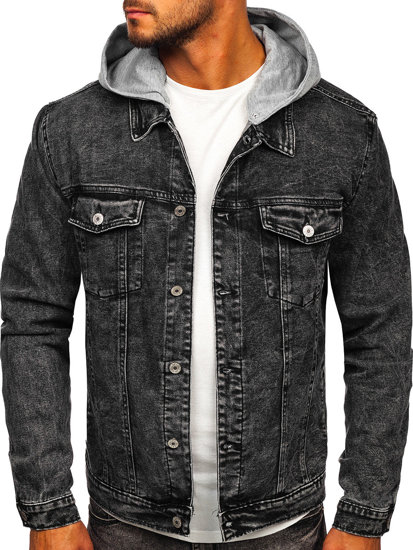 Chaqueta vaquera con capucha para hombre color negro Denley HY958