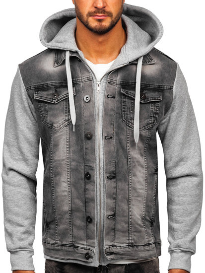 Chaqueta vaquera con capucha para hombre gris Bolf 801