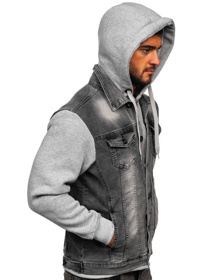 Chaqueta vaquera con capucha para hombre gris Bolf 801