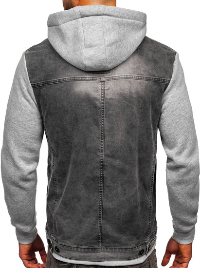 Chaqueta vaquera con capucha para hombre gris Bolf 801