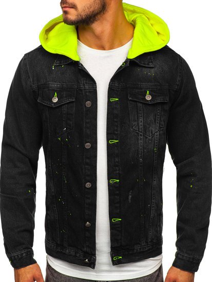 Chaqueta vaquera con capucha para hombre negro Bolf 1-2