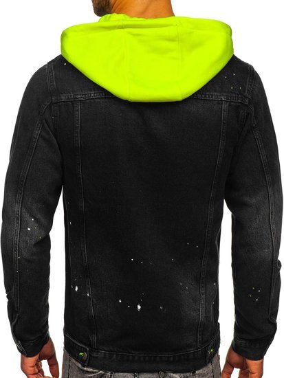 Chaqueta vaquera con capucha para hombre negro Bolf 1-2