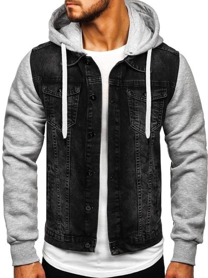 Chaqueta vaquera con capucha para hombre negro Bolf 211902