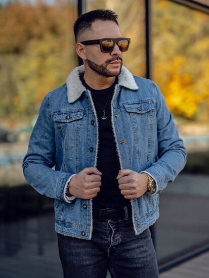 Chaqueta vaquera trucker aislante para hombre azul con cuello de borrego Bolf 1157