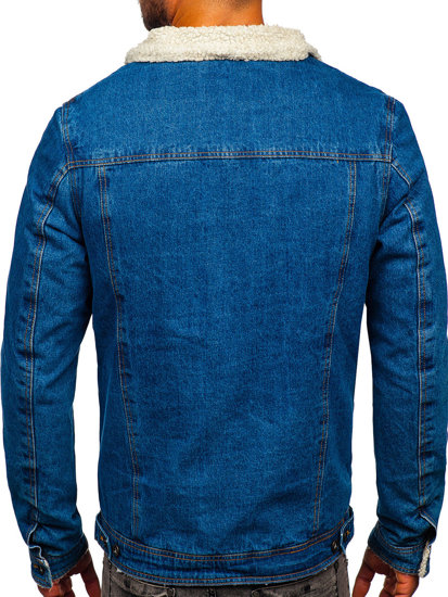 Chaqueta vaquera trucker aislante para hombre azul marino con cuello de borrego Bolf 1156