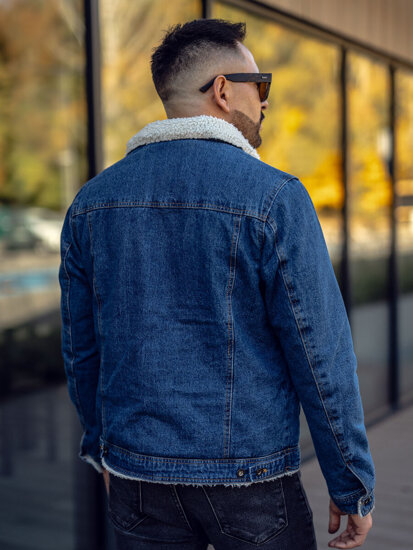 Chaqueta vaquera trucker aislante para hombre azul marino con cuello de borrego Bolf 1156