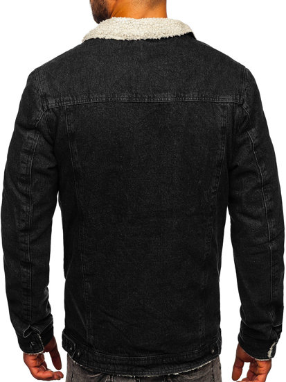 Chaqueta vaquera trucker aislante para hombre con cuello de borrego negra Bolf 1158