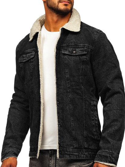 Chaqueta vaquera trucker aislante para hombre con cuello de borrego negra Bolf 1159