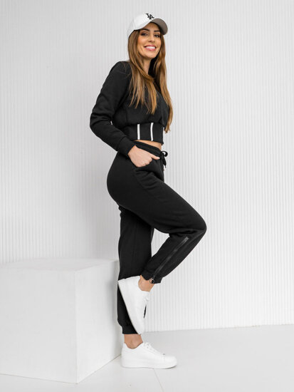 Conjunto de chándal oversize de dos piezas para mujer negro Bolf 8C78