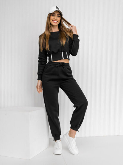 Conjunto de chándal oversize de dos piezas para mujer negro Bolf 8C78