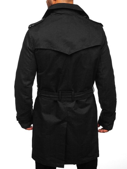 Gabardina cruzada para hombre color negro con cuello alto y cinturón Denley 5569