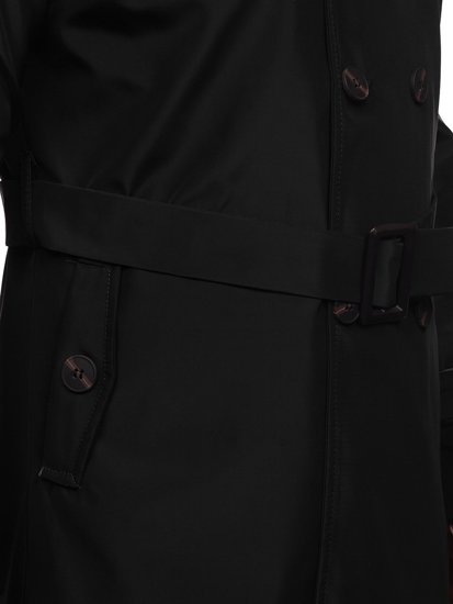 Gabardina cruzada para hombre con cuello alto y cinturón color negro Bolf 0001